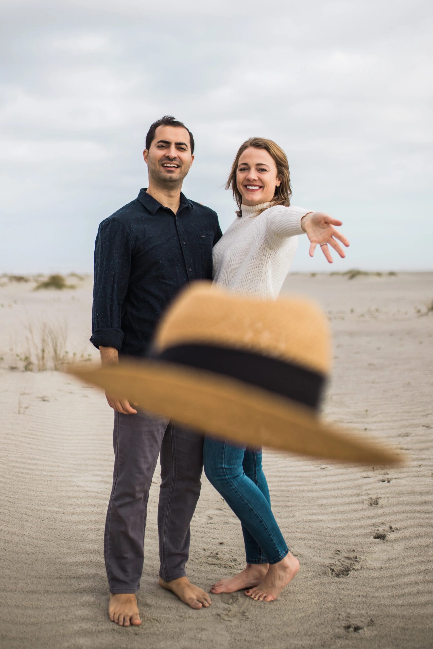 Family portrait with soft ocean tones